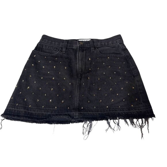 Black Frame 24 Denim Studded Mini Skirt With Raw Hem - Picture 1 of 4